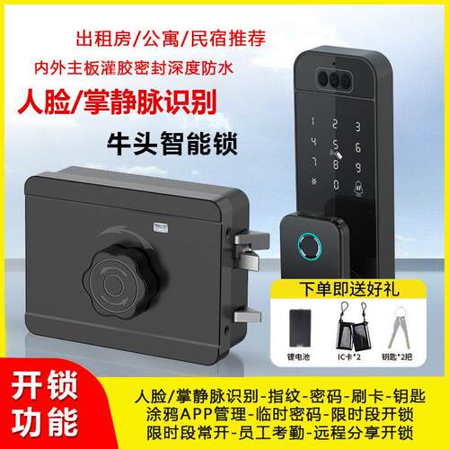 人脸识别牛头锁指纹密码公寓农村大门防雨指纹门锁老式铁门电子锁