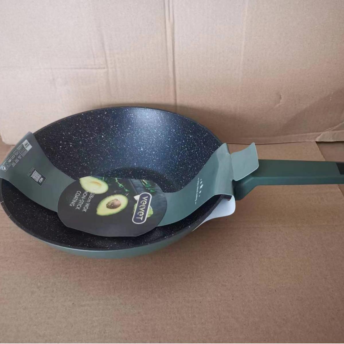 煎炒锅复古高端不粘煎炒锅铝合金材质墨绿色麦饭石炒锅炒菜锅