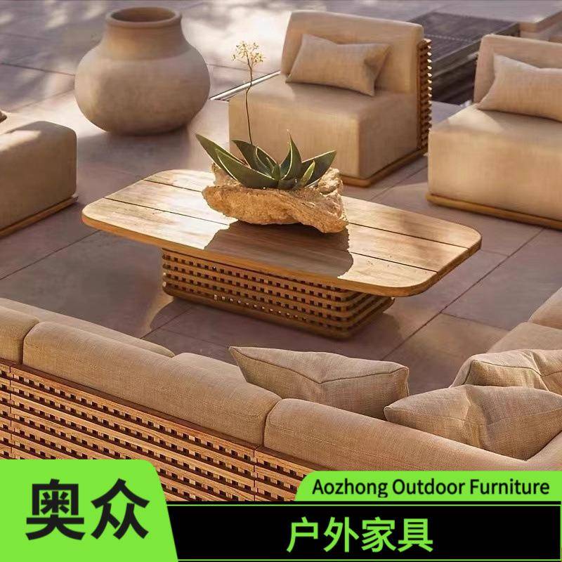 户外沙发庭院沙发别墅度假村实木全柚木户外沙发茶几组合户外家具