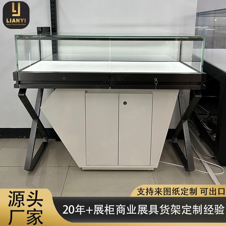 定制柜子玻璃珠宝柜工厂钢化玻璃珠宝首饰展示柜翡翠石中岛柜带灯