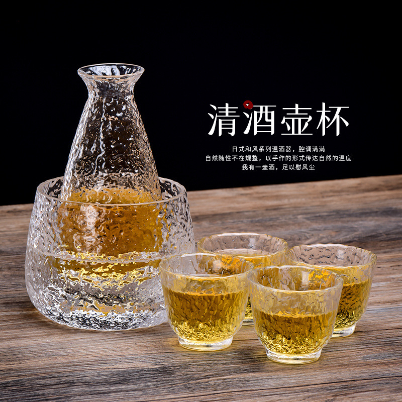 厂家 玻璃清酒壶杯套装玻璃暖酒器透明日式锤纹玻璃酒具套装