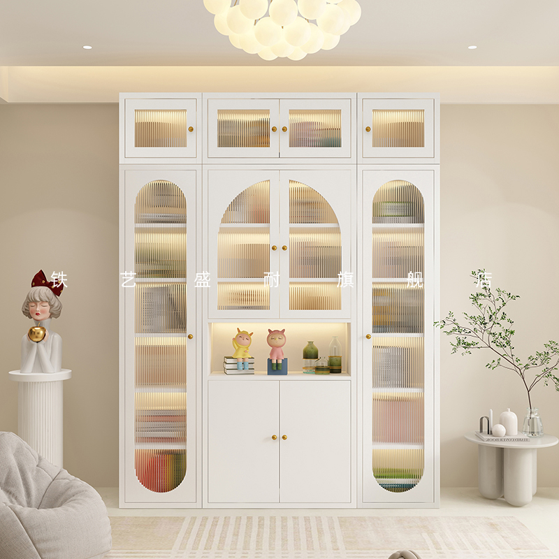 5V新款2.4米高书柜顶柜组合现代家用书房铁艺书架客厅玻璃门展示