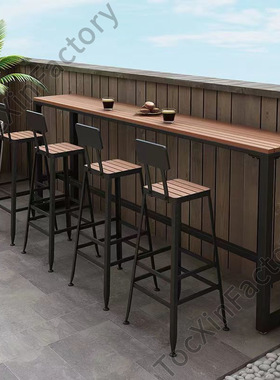 LCP2户外休闲阳台靠墙吧台桌椅组合家用庭防腐长条桌铁艺塑木