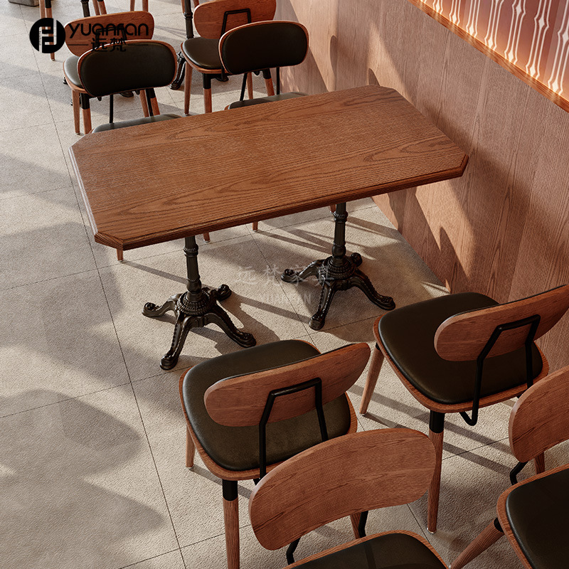 西餐厅餐厅卡座沙发网红轻食店实木餐桌椅复古咖啡厅酒吧桌椅组合
