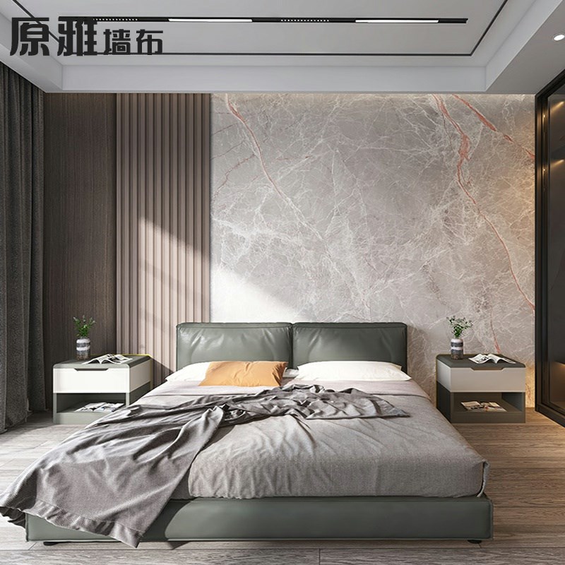 2022新款仿大理石纹格栅电视背景墙壁纸墙M布轻奢客厅卧室墙纸大