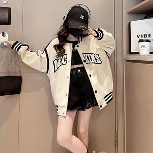 休閑棒球服開衫 女童裝 兒Z童網紅夾 韓版 新款 春裝 立領外套2024春季