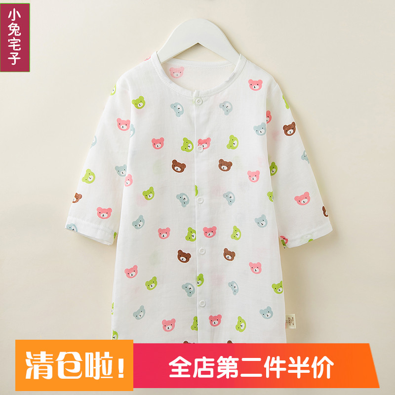 纱布宝宝睡袍薄j款夏婴儿儿童空调睡衣男夏季女纯棉浴袍婴幼儿睡