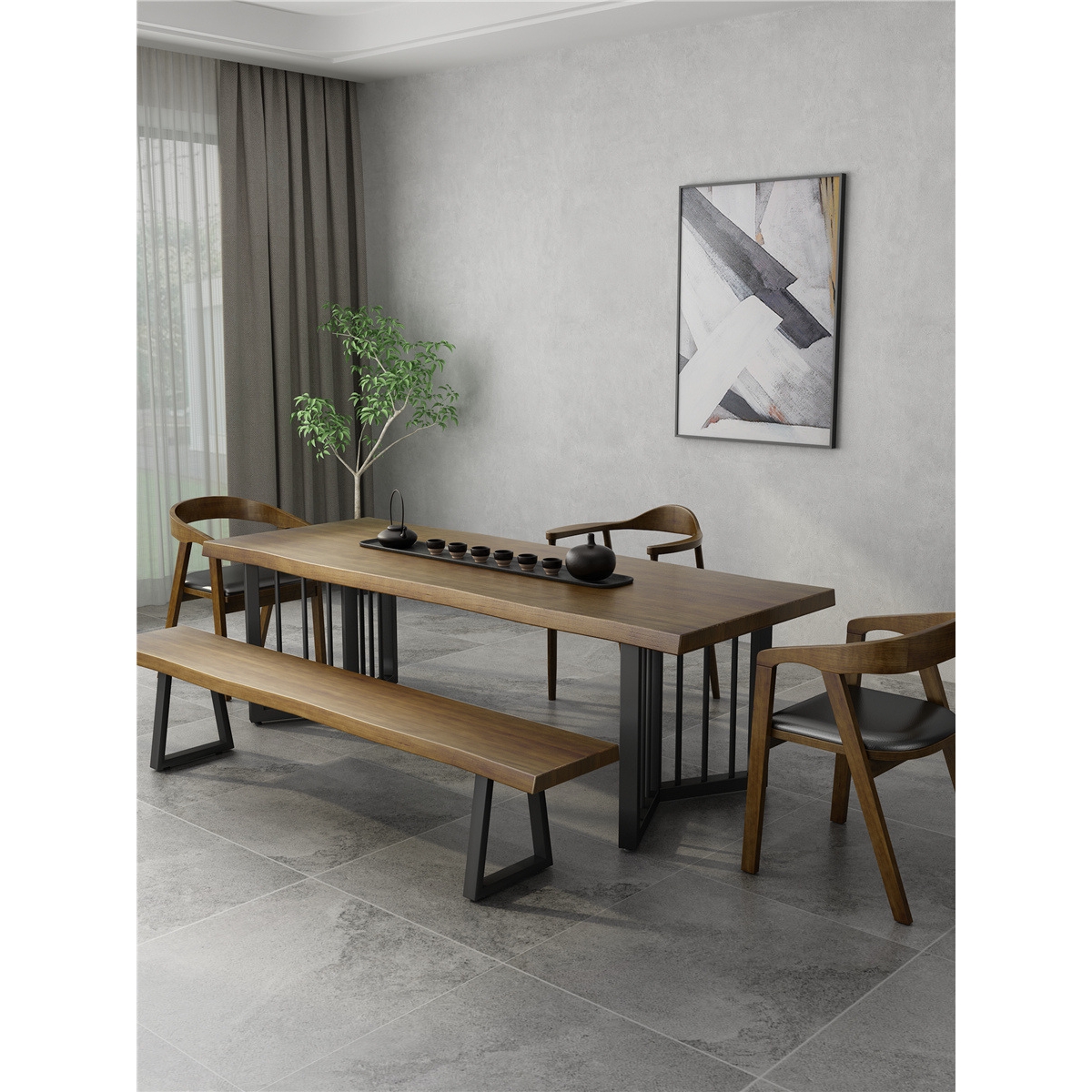 新中式茶台实木茶桌一体办公室茶几现代简约茶室禅意泡茶桌椅组合