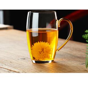 恒越记玻璃绿茶杯家用耐热杯客厅喝水杯子果汁杯腰鼓厚底杯大肚杯