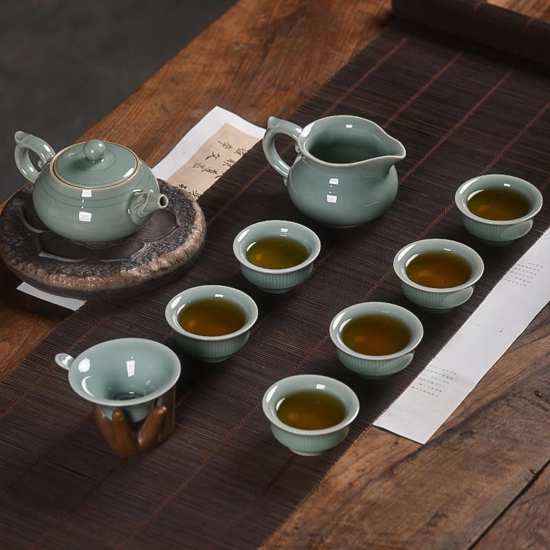 青瓷茶具套组家用龙泉陶瓷高档礼品送礼功夫品茶现代中式整套器具