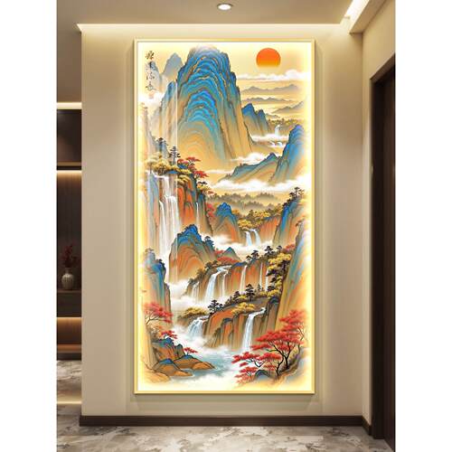 旭日东升轻奢led带灯入户玄关装饰画走廊挂画壁画简约现代高级感