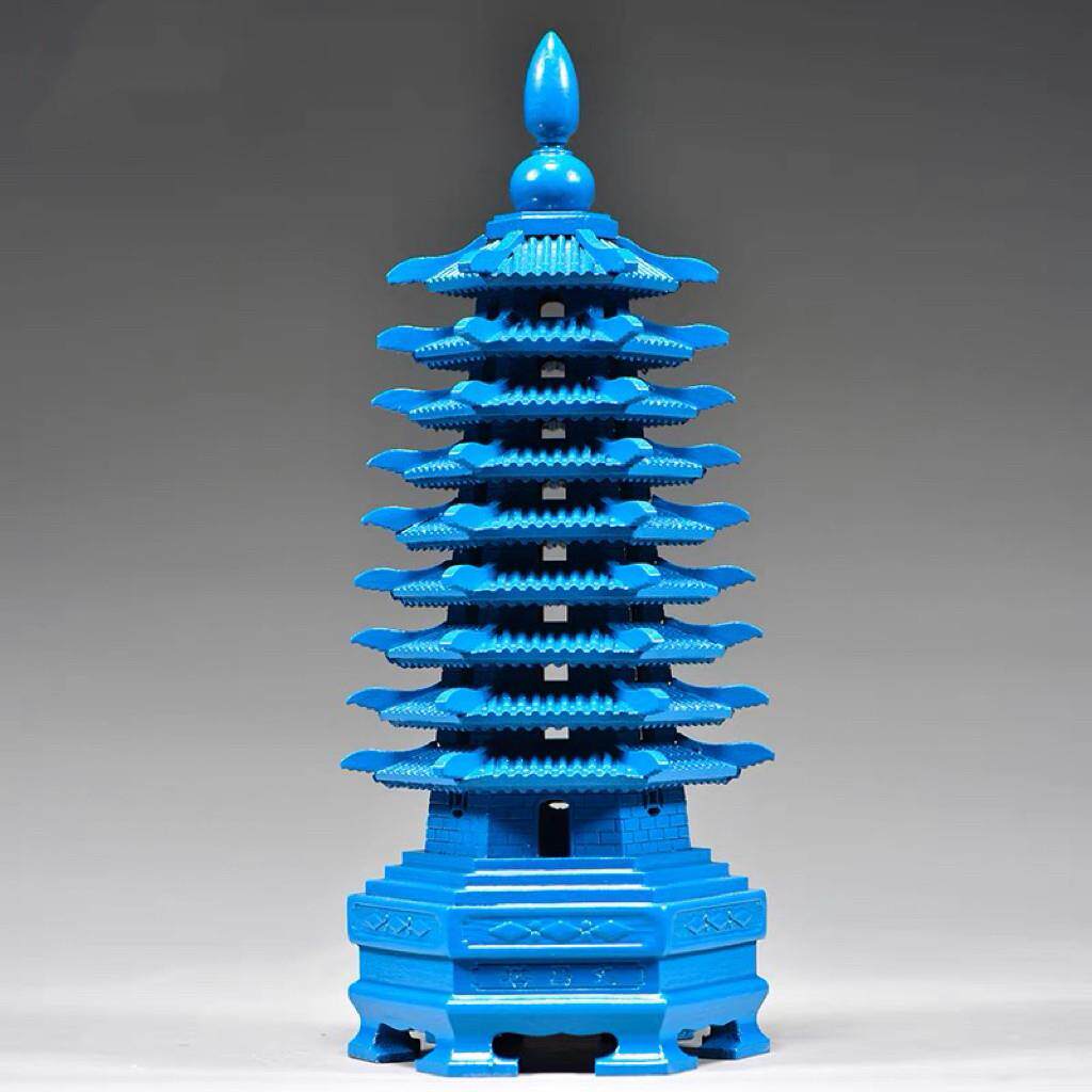 蓝色桃木雕刻九层文昌塔摆件木质十三层七层文昌塔客厅书桌工艺品
