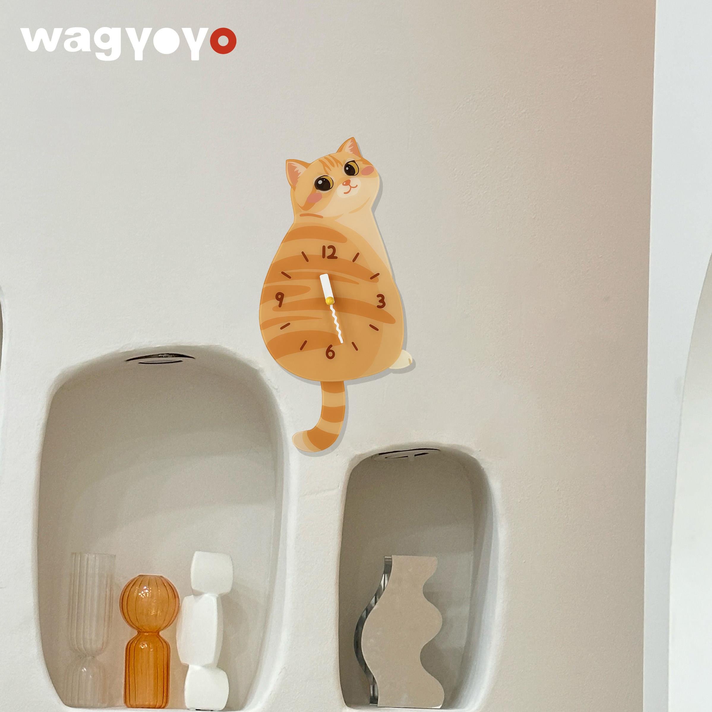 原创橘猫挂钟小猫挂钟尾巴可摇摆创意钟表乔迁礼物静音挂钟