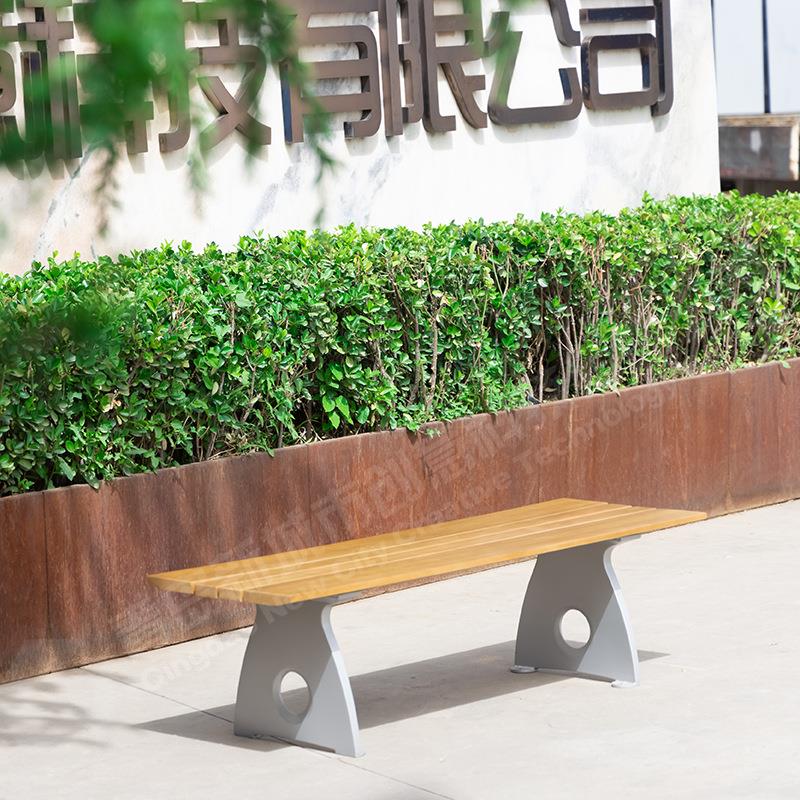 户外不锈钢公园椅实木休息椅商场广场景观园林庭院学校铁艺休闲椅