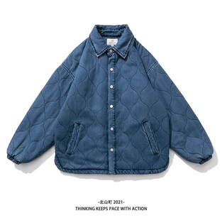 北山町日系复古男女款牛仔宽松棉衣教练棉服休闲加厚纯色保暖外套