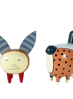 现代极简抽象彩色波点猫咪摆件样板间客厅电视柜软装饰品彩色猫