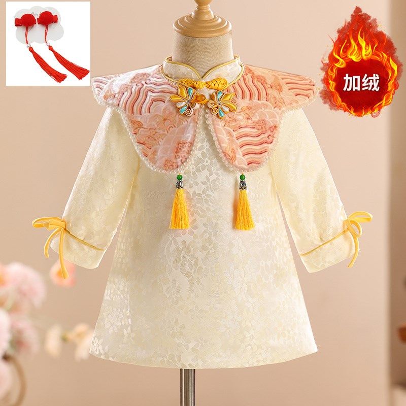 中式周岁礼服女宝2024新款儿童抓周唐装宝宝冠衣国风女童旗袍秋冬