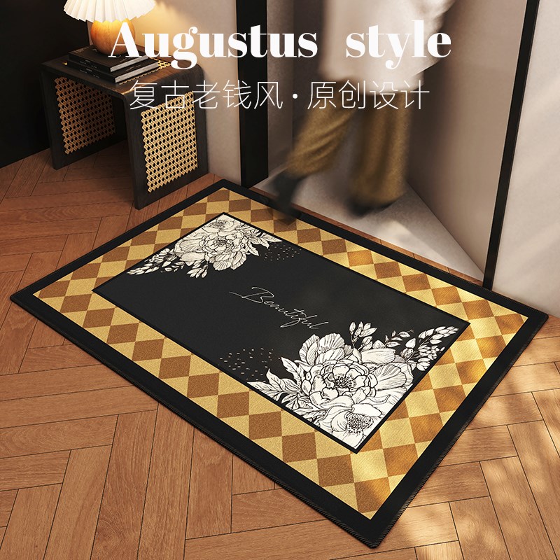 2025a高级入户地垫入户门门口地毯中古风门垫中式客厅进门脚垫新