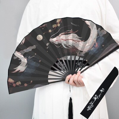 扇子男生霸气折扇古风p玉骨中国风随身夏天便携黑骨竹木质舞蹈扇