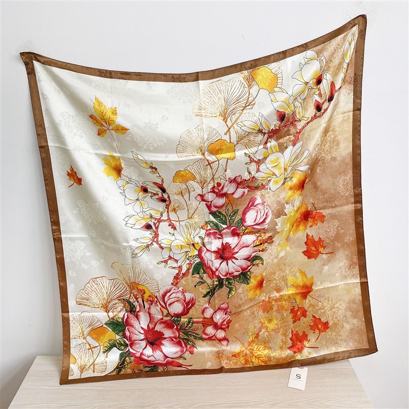 田园风植物花卉丝巾女士时尚气质90cm丝巾搭配领巾送妈妈长辈礼物