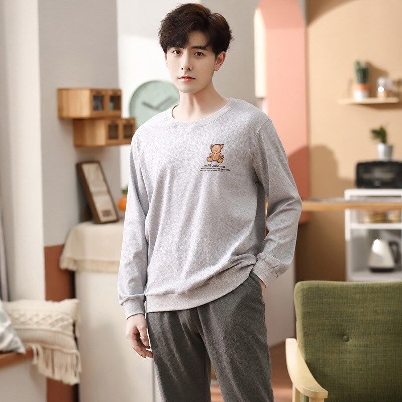 春秋季纯棉情侣睡衣女式长袖运动休闲套装薄款男士家居服现货