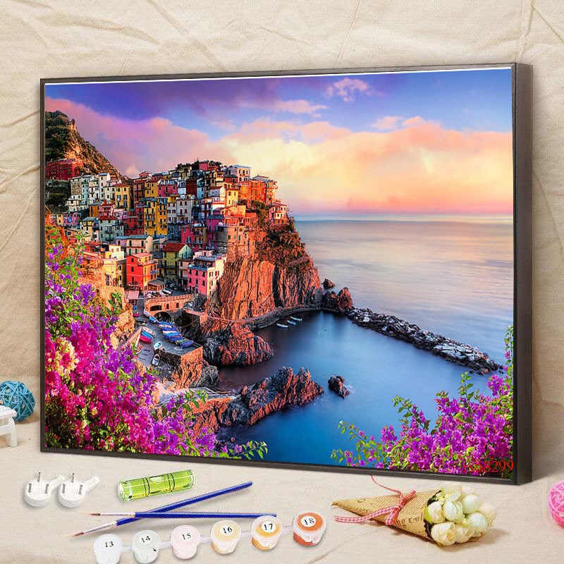 diy数字油画 风景装饰u画手绘油彩画涂色少儿填色手工油画货源
