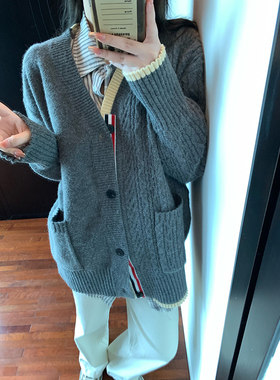 王少女的店 毛衣软糯慵懒风V领针织衫厚K外套开衫秋冬季装宽松外