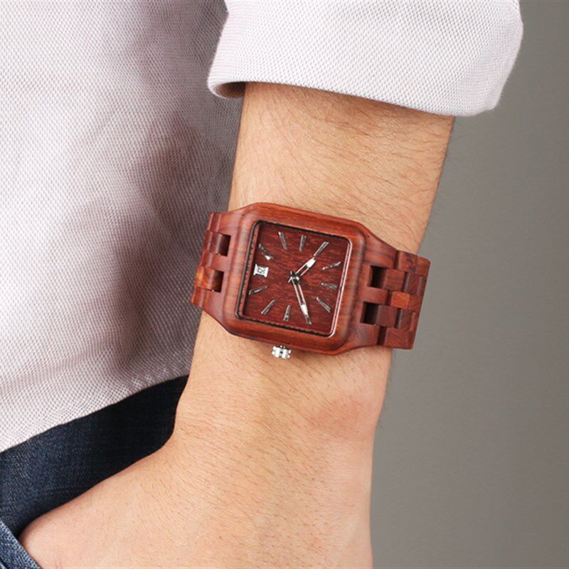 红檀黑檀木时尚木表商务男表日历夜光生日礼物表石英电子木制文艺