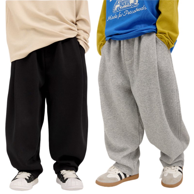 日系简约黑灰2色宽松慵懒休x闲运动卫裤 男童春秋纯色哈伦长裤子