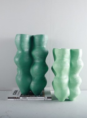 简约现代绿色树脂艺术插花花器样板房客K厅茶几餐桌家居饰品摆设