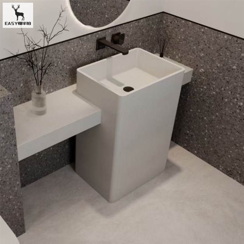 慢半拍水磨石台下盆立柱盆一体落地式洗K手洗脸盆酒店民宿洗漱台