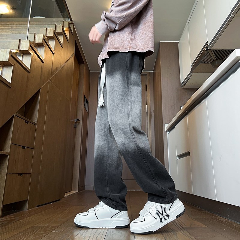 春季牛仔裤男孩12青少年学生13岁大童15潮流松紧腰直筒休闲长裤子