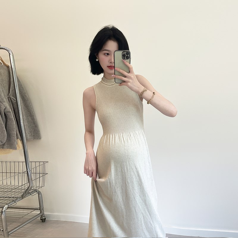 秋季新款孕妇中长款连衣裙打底内搭无袖针织宽松背心裙长裙女
