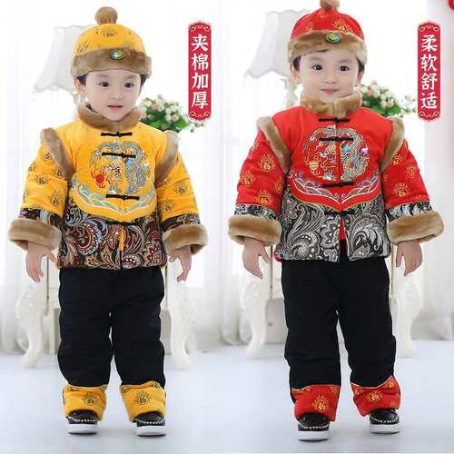 男童宝宝1-4周岁礼服婴儿童新年棉衣套装冬季汉服拜年服过年唐装