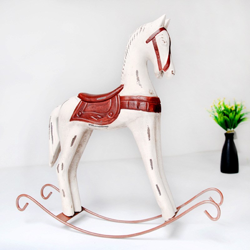 北欧原木彩绘动物圆雕 酒店店铺木质工艺品摆件 家居桌面摇马摆饰