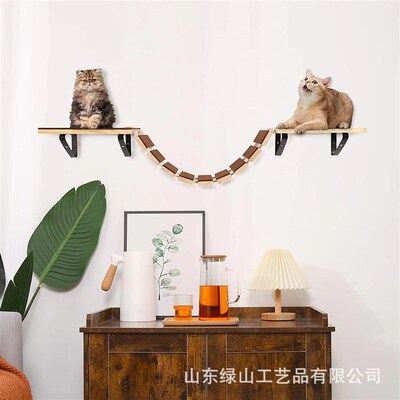 木质墙上猫爬架 家居壁挂式软梯跳台猫咪玩具木制墙上猫爬架