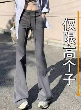 高个子微喇运动裤女175cum加长版春夏宽松休闲卫裤灰色喇叭阔腿裤
