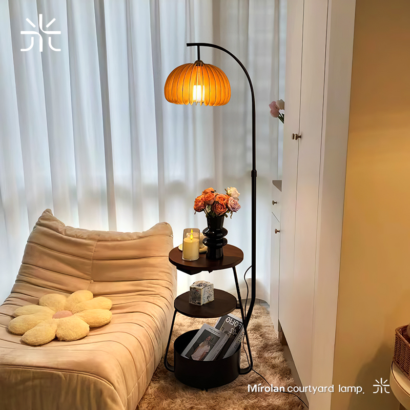 中古落地灯卧室落地灯置物架一体客厅沙发旁边几落地Y灯立式台灯