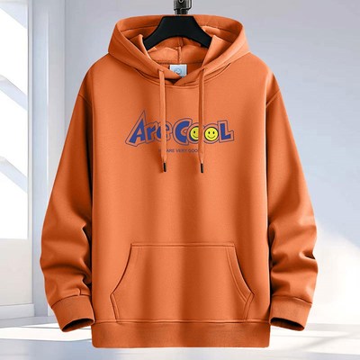 青少年橙色卫衣男连帽秋冬款加绒加厚纯棉宽松纯棉情侣帽衫春秋装