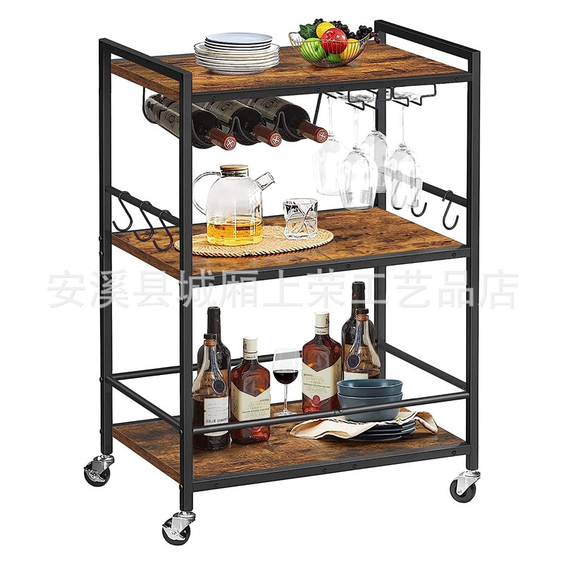 欧式家庭酒水车手推车移动金色餐车餐边柜茶水车高档小推车置物架