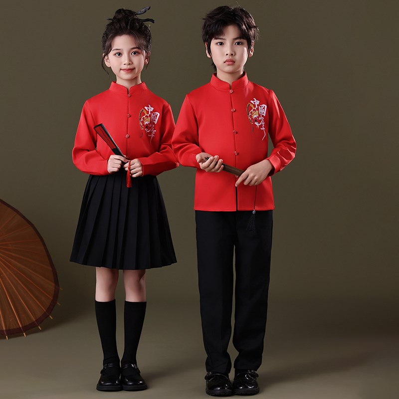 六一儿童中国风演出服小学生合唱服国学新中式红歌诗朗诵服装国潮