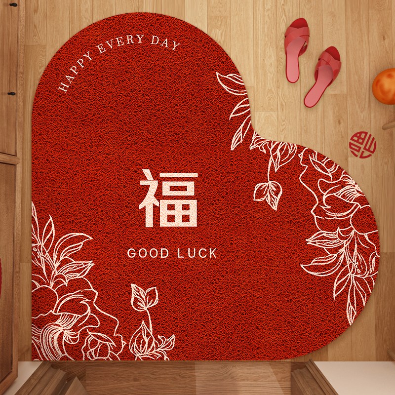 心形转角丝圈入户门n地垫门口进门乔迁门垫高端红色门外玄关蹭脚