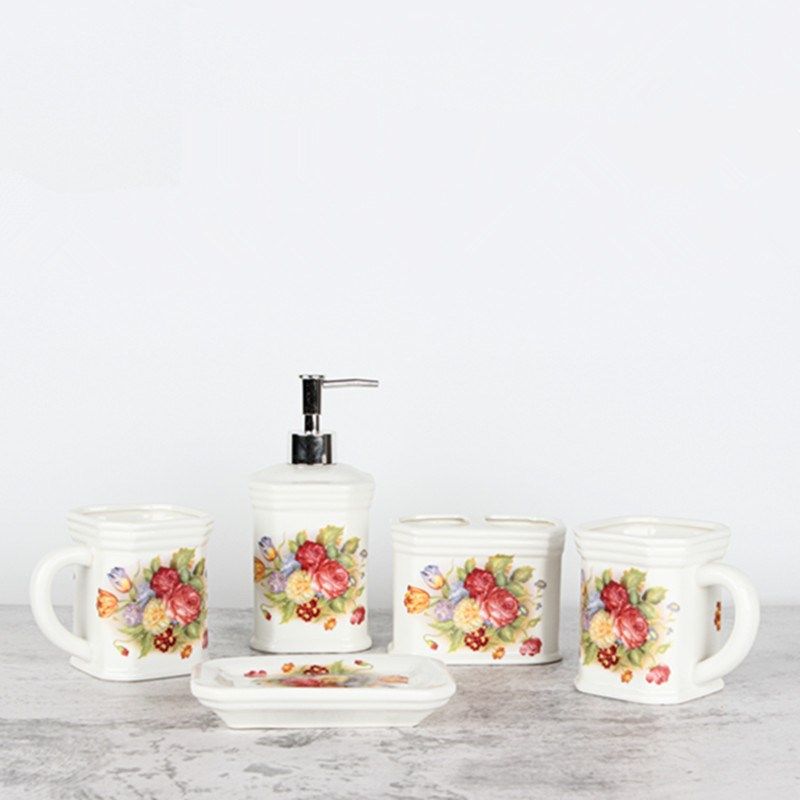 欧式陶瓷洗漱杯套装浴室用品卫生间牙具套刷N牙杯漱口杯卫浴5件套