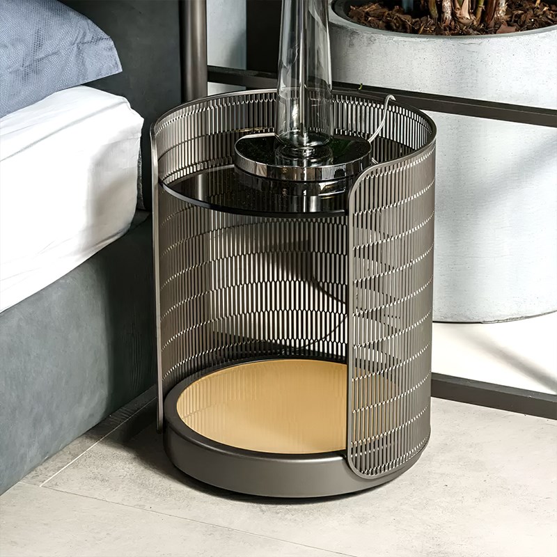 现代简约创意铁艺落地灯床头x灯客厅沙发圆形边几卧室.置物台氛围