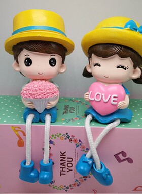 人偶情侣吊脚娃娃树脂酒s柜家居装饰工艺品夫妻摆件可爱生日小礼