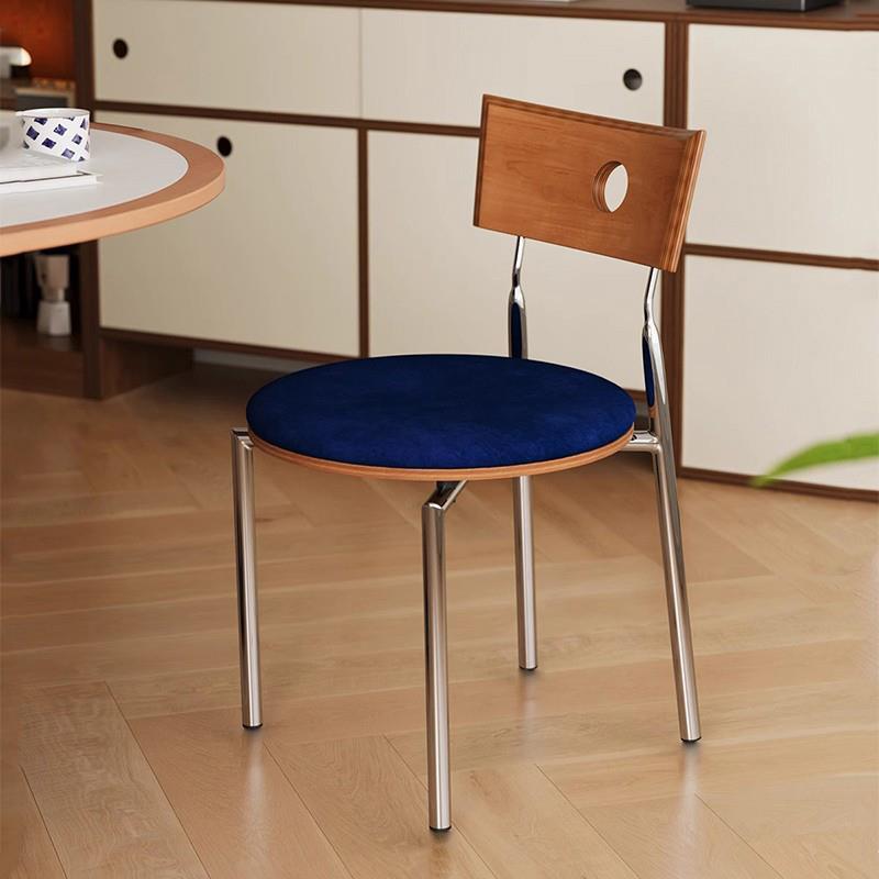 中古餐椅家用设计师实木靠背椅网红休闲 饭厅覆古不锈钢餐桌椅子