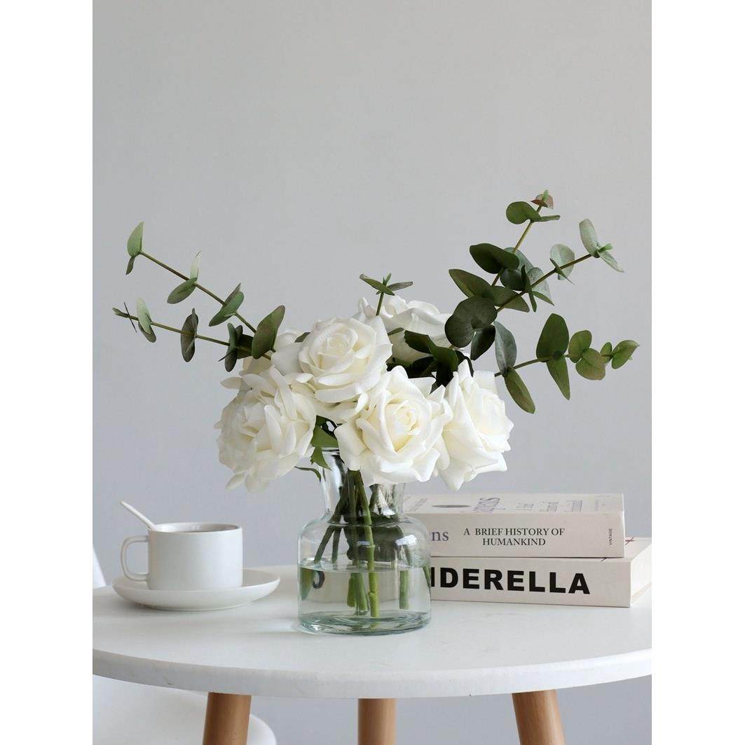仿真花高级感逼真湿感玫瑰花艺摆件白色假花茶几餐桌面电视柜摆设,家居饰品,仿真花/假花,淘宝优惠券,粉丝福利购,淘宝优惠卷