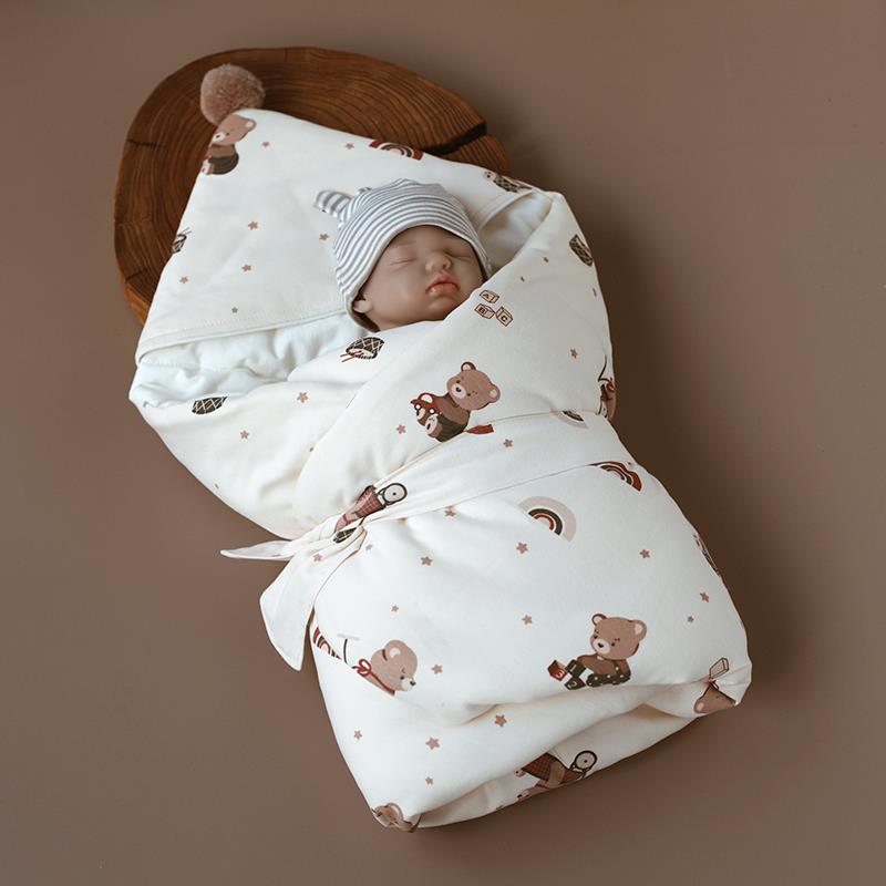 婴姿新生婴儿包被春秋款纯棉夏季薄抱被初生宝宝产房用品襁褓外出
