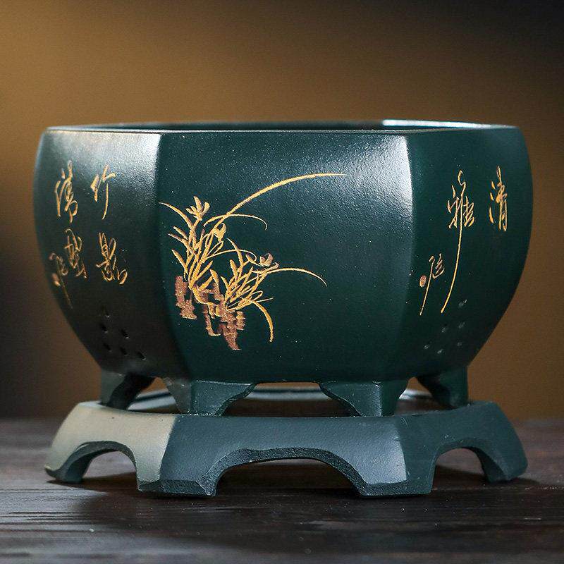 新款紫砂花盆君子兰盆室内兰花盆吊兰绿植盆景盆兰草专用陶瓷花盆
