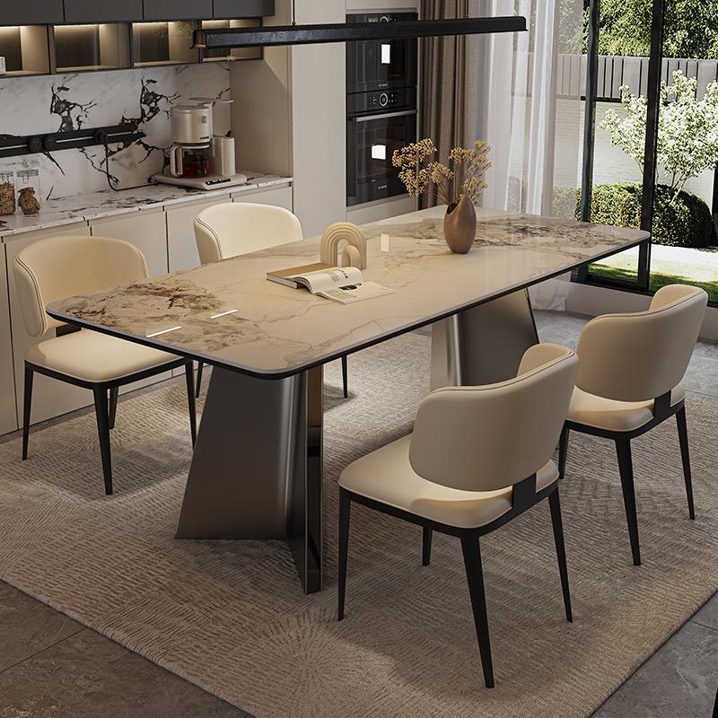 现代简约岩板餐桌椅子组合家用小户型饭厅吃饭桌子意式轻奢长方型